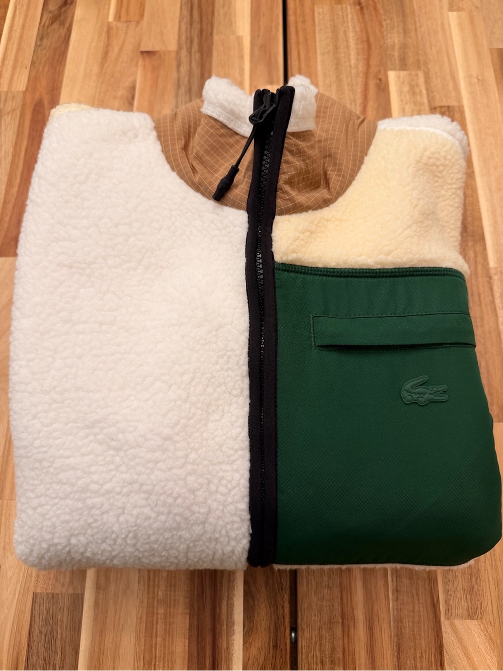 Lacoste Green, Cream & White Sherpa Colorblock Zip Vest